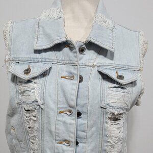 Millau Destroyed Denim Jean Vest Size M